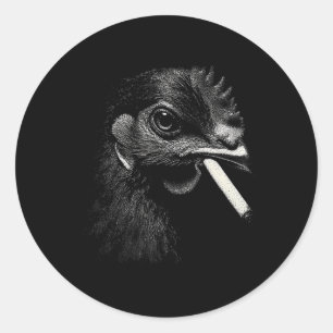 Sticker Rond Poule de basse-cour branchée fumant dans un style