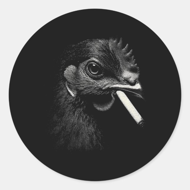 Sticker Rond Poule de basse-cour branchée fumant dans un style  (Devant)