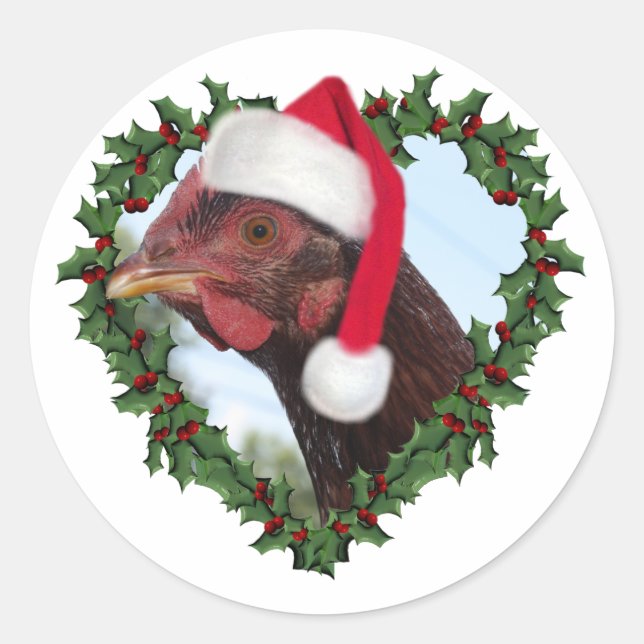 Sticker Rond Poule de Noël *  Rhode Island Red (Devant)