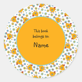 Sticker Rond poule et fleur mignonne et colorée