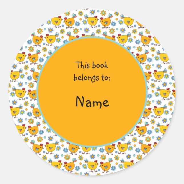 Sticker Rond poule et fleur mignonne et colorée (Devant)