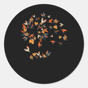 Sticker Rond Poule Fleur de Pissenlit Floral Fermier Gi