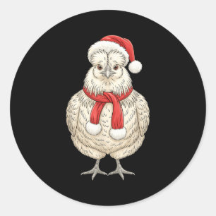 Sticker Rond Poule Soie de Noël mignonne Santa Animal de Ferme