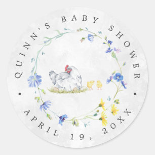 Sticker Rond Poules de Ferme Rustiques Cadeau de Baby Shower