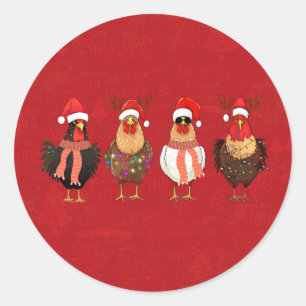 Sticker Rond Poules de Noël