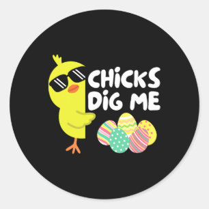 Sticker Rond Poules Drôles Me Creusent Pâques Joyeux Pâques Enf
