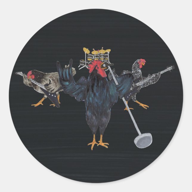 Sticker Rond Poules Heavy Metal (Devant)