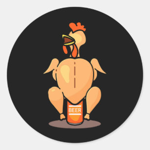 Sticker Rond Poulet à la canette de bière BBQ Cadeau de grill B