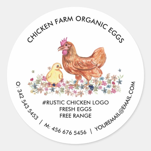 Sticker Rond Poulet Agritourisme OEufs Frais Bio (Devant)