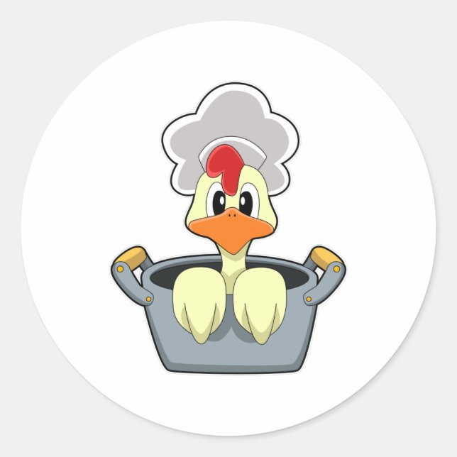 Sticker Rond Poulet avec pot à Cuisine (Devant)