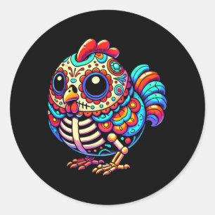 Sticker Rond Poulet crâne de sucre coloré Día De Los Muertos