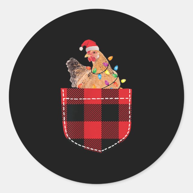 Sticker Rond Poulet Dans La Poche Drôle Xmas Plaid Poche Poulet (Devant)