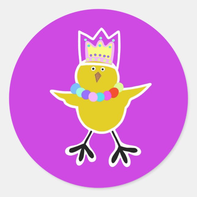 Sticker Rond Poulet dans une couronne avec perles (Devant)