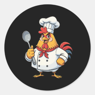 Sticker Rond Poulet de dessin animé cuisinier coq chef cuisine