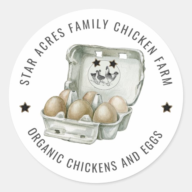 Sticker Rond Poulet De La Ferme Oeufs Biologiques Frais (Devant)