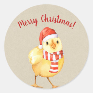 Sticker Rond Poulet de Noël Bébé Jaune Personnalisé Pays Fêtes