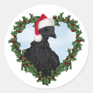 Sticker Rond Poulet de Noël * Svart Hona