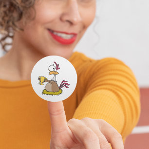 Sticker Rond Poulet de Prix Drôle Tenant un Trophée d'Or