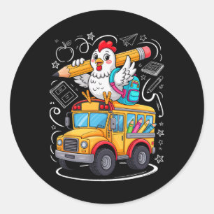 Sticker Rond Poulet de rentrée scolaire Bus scolaire 100 jours