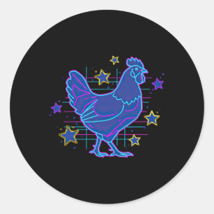 Sticker Rond Poulet drôle de style rétro gras bleu rose