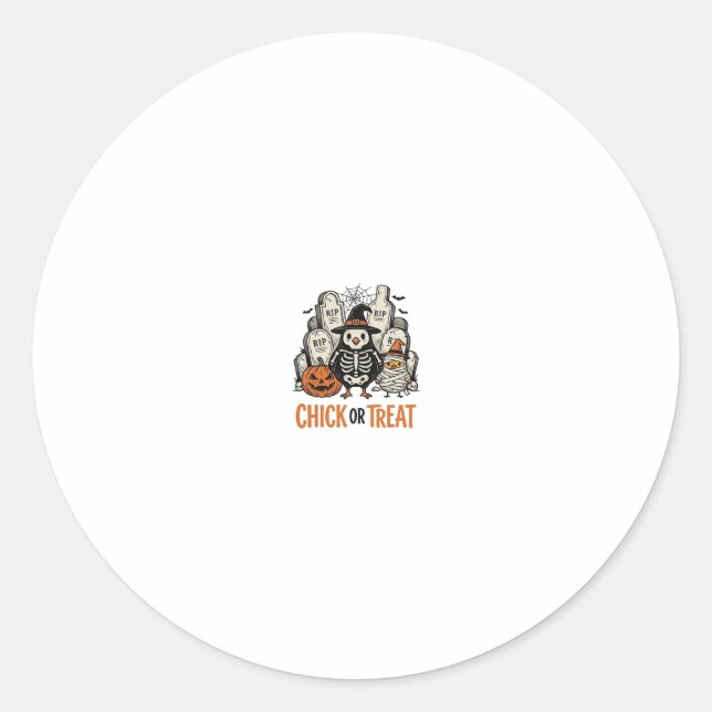 Sticker Rond Poulet drôle ou traiter Graphique de poulet Hallow (Devant)