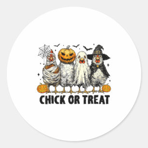 Sticker Rond Poulet drôle ou traiter Sorcière d'Halloween Poule