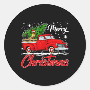 Sticker Rond Poulet Drôle Sur Camion Rouge Arbre de Noël Christ