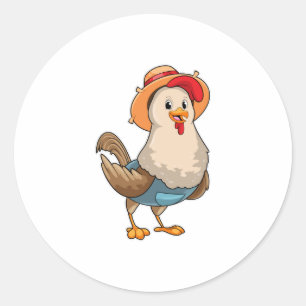 Sticker Rond Poulet en fermier avec Casquette