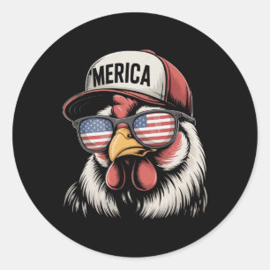 Sticker Rond Poulet Merica Drapeau Américain États-Unis Fermier