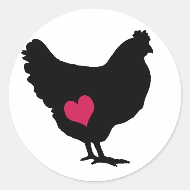 Sticker Rond Poulet mignon au coeur rose (Devant)