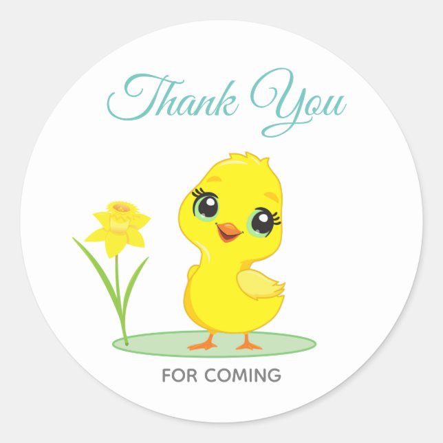 Sticker Rond Poulet mignon avec fleur Merci (Devant)