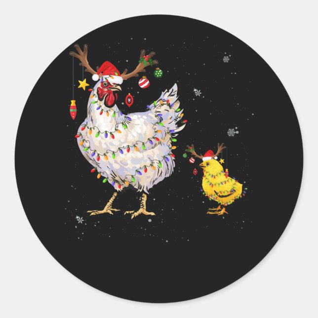 Sticker Rond Poulet Noël Teinder Reindeer lumières de Noël (Devant)