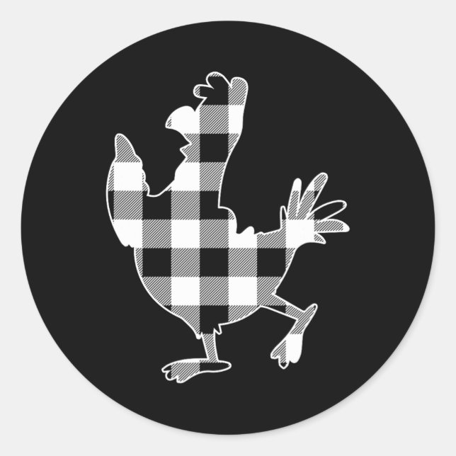 Sticker Rond Poulet Noir &amp; Bison blanc Plaid Merry Chri (Devant)
