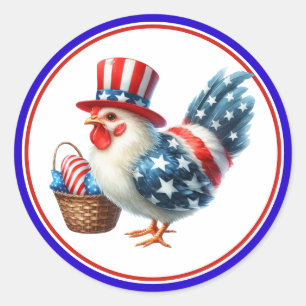 Sticker Rond Poulet patriotique du 14 juillet avec drapeau amér