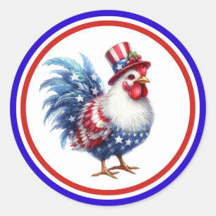 Sticker Rond Poulet patriotique du 14 juillet avec drapeau amér