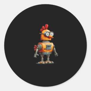 Sticker Rond Poulet Robot Heureux Avec Ai Pour Amant De Robots