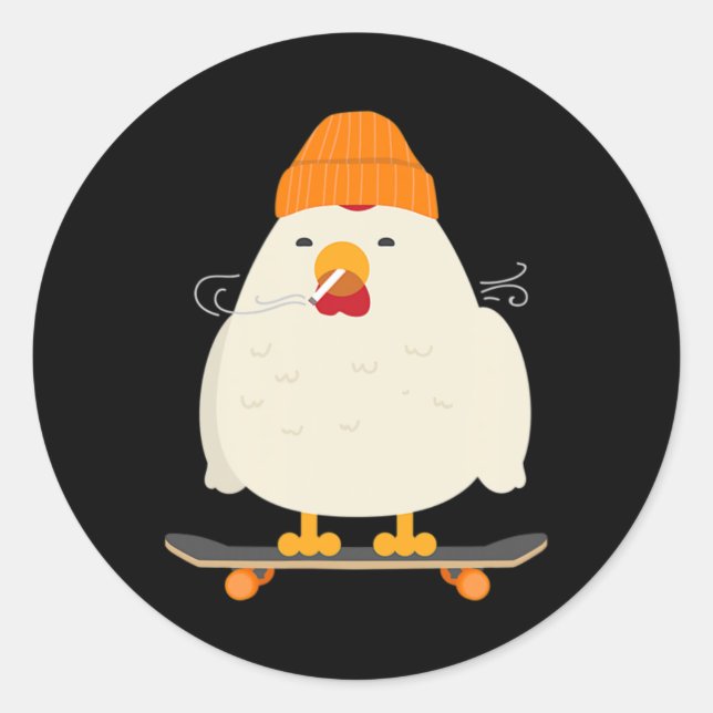 Sticker Rond Poulet skater cool skateboard  (Devant)