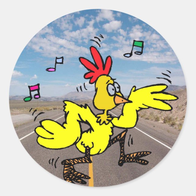 Sticker Rond Poulet Traversant La Route (Devant)