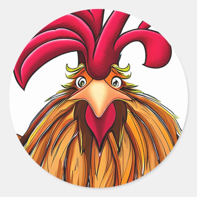 Sticker Rond Poulets de caricature fou (Devant)