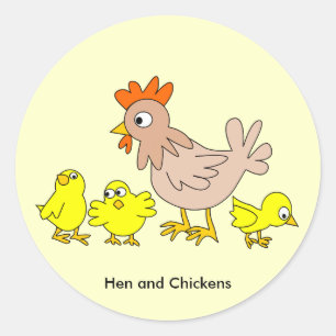 Sticker Rond Poulets et poulets Animés