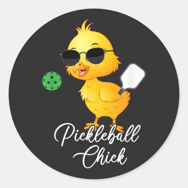 Sticker Rond Poulette de Pickleball Drôle de Pickleball (Devant)