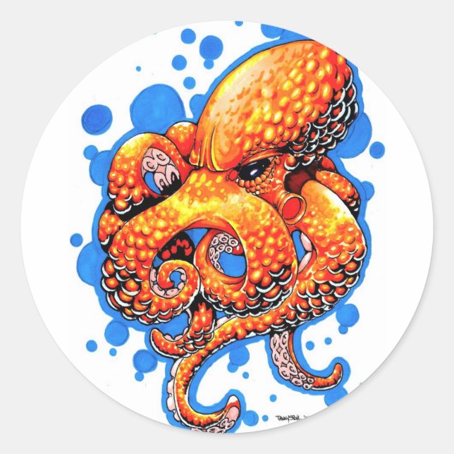 Sticker Rond poulpe orange (Devant)