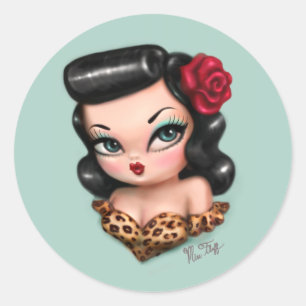 Sticker Rond Poupée bébé Rockabilly