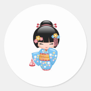 Sticker Rond Poupée de Maiko Kokeshi - fille de geisha
