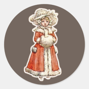 Sticker Rond Poupée en papier pour enfant victorien manteau d'h