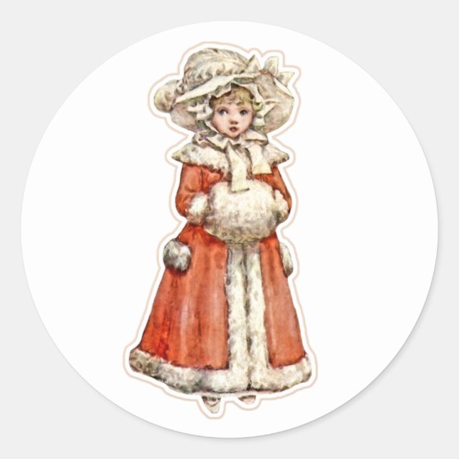 Sticker Rond Poupée en papier pour enfant victorien manteau d'h (Devant)