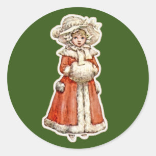 Sticker Rond Poupée en papier pour enfant victorienne hiver mig