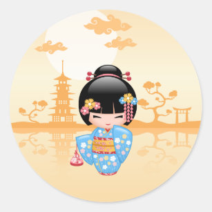 Sticker Rond Poupée Maiko Kokeshi - Cute Japonaise Geisha Girl