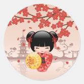 Sticker Rond Poupée blanche Kimono Kokeshi - mignonne Geisha Gi