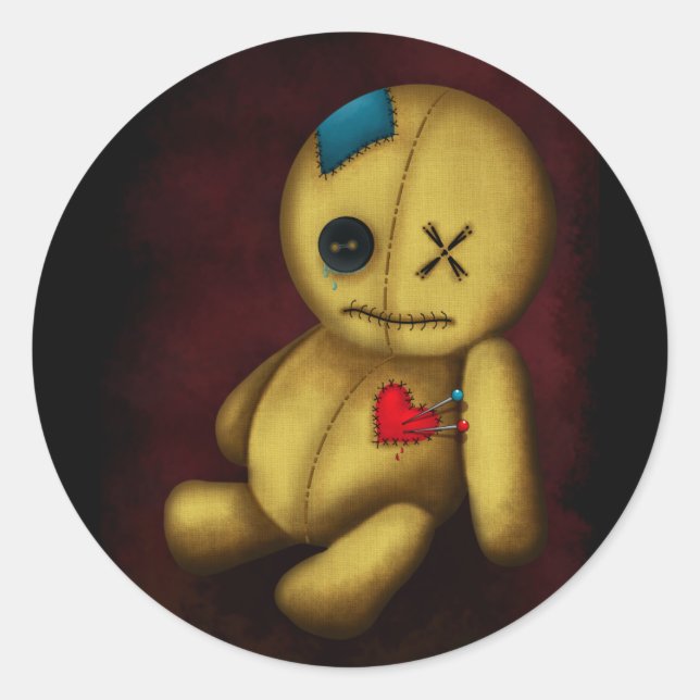 Sticker Rond Poupée Voodoo Rag avec boutons Patches et Pins (Devant)